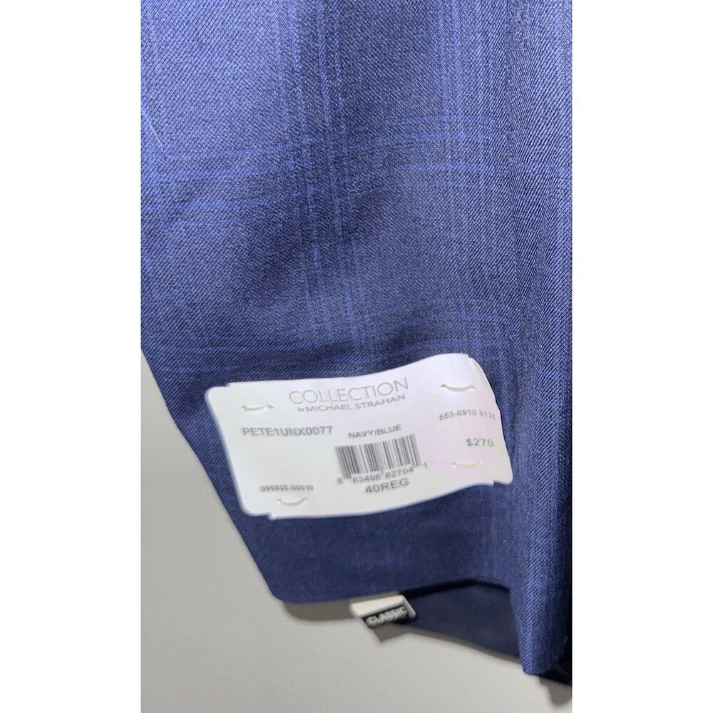 Collection By Michael Strahan-Blazer-40R-NWT-Classic Fit-Navy Plaid-2 Button